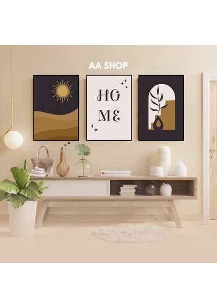 3 Parça Home Motto Çiçek Renkli Solmaz Kaliteli Baskı Çerçeve Görünümlü Mdf Tablo Set 82