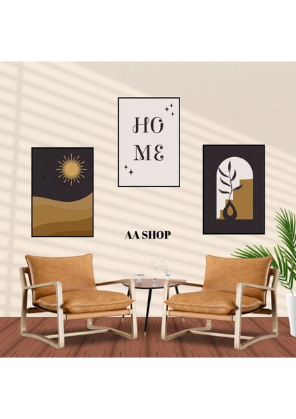 3 Parça Home Motto Çiçek Renkli Solmaz Kaliteli Baskı Çerçeve Görünümlü Mdf Tablo Set 82 fiyatları