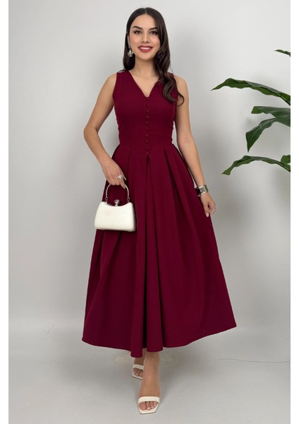 Nora Kadın Şık Ofis, Günlük ve Davet Bordo Elbise – Rahat ve Modern Tasarım