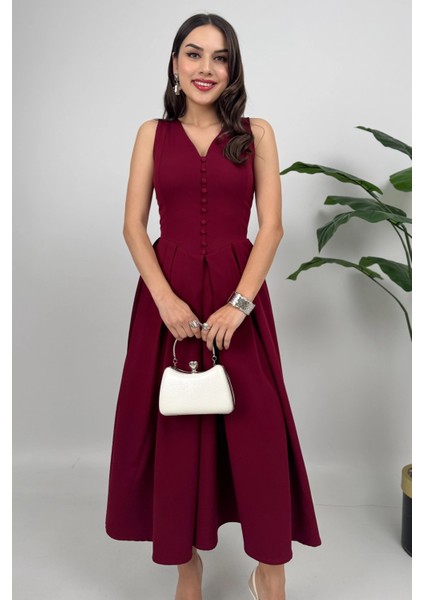 Nora Kadın Şık Ofis, Günlük ve Davet Bordo Elbise – Rahat ve Modern Tasarım fiyatları
