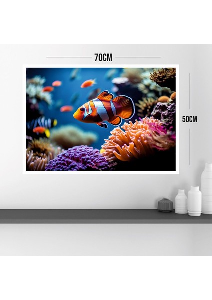 Balık Deniz Büyük Boy Renkli Solmaz Kaliteli Baskı Çerçeve Görünümlü Mdf Tablo 70X50CM 42 modelleri