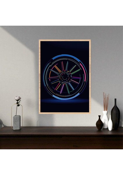 Araba Lastik Jant Büyük Boy Renkli Solmaz Kaliteli Baskı Çerçeve Görünümlü Mdf Tablo 70X50CM 224