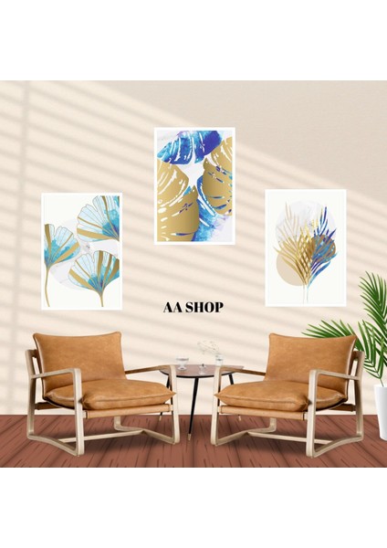 3 Parça Çiçek Yaprak Renkli Solmaz Kaliteli Baskı Çerçeve Görünümlü Mdf Tablo Set 83 fiyatları