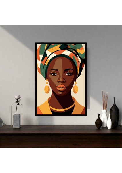 Afrika Kadın Büyük Boy Renkli Solmaz Kaliteli Baskı Çerçeve Görünümlü Mdf Tablo 70X50CM 10