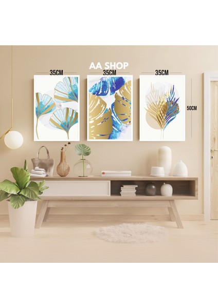 3 Parça Çiçek Yaprak Renkli Solmaz Kaliteli Baskı Çerçeve Görünümlü Mdf Tablo Set 83 modelleri