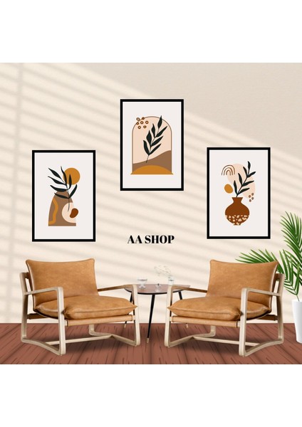 3 Parça Çiçek Yaprak Renkli Solmaz Kaliteli Baskı Çerçeve Görünümlü Mdf Tablo Set 91 fiyatları