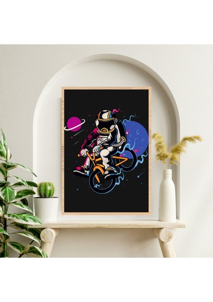 Astronot Bisiklet Uzay Büyük Boy Renkli Solmaz Kaliteli Çerçeve Görünümlü Mdf Tablo 70X50CM 199 fiyatları
