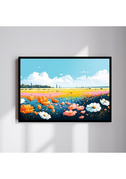 Çiçek Büyük Boy Renkli Solmaz Kaliteli Baskı Çerçeve Görünümlü Mdf Tablo 70X50CM 66