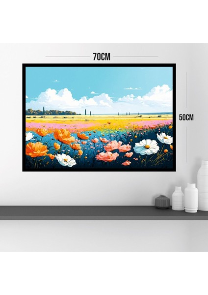 Çiçek Büyük Boy Renkli Solmaz Kaliteli Baskı Çerçeve Görünümlü Mdf Tablo 70X50CM 66 modelleri