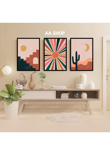 3 Parça Renkli Solmaz Kaliteli Baskı Çerçeve Görünümlü Mdf Tablo Set 11