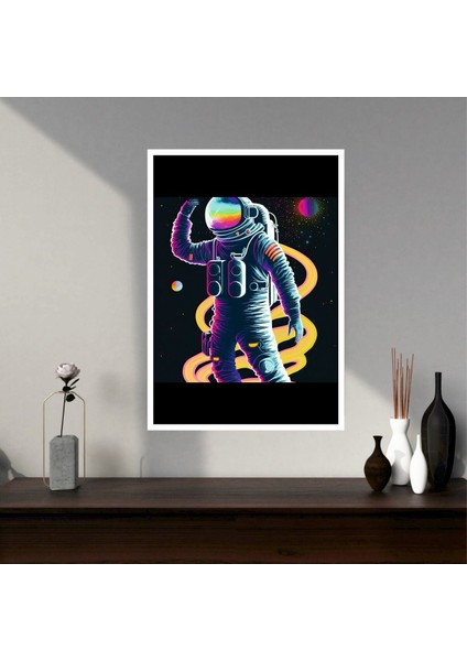 Astronot Uzay Büyük Boy Renkli Solmaz Kaliteli Baskı Çerçeve Görünümlü Mdf Tablo 70X50CM 48