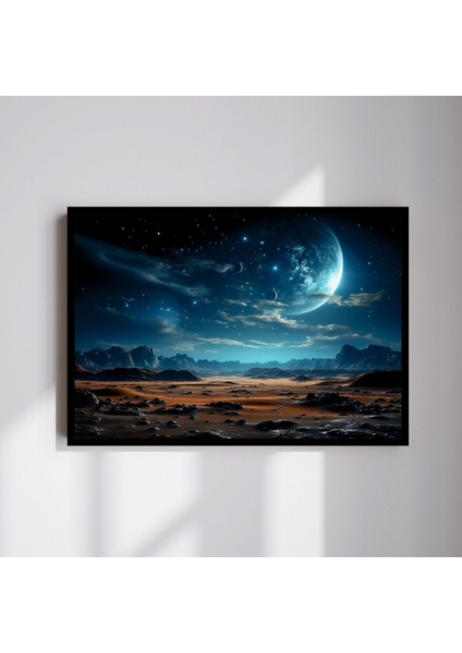 Uzay Manzara Büyük Boy Renkli Solmaz Kaliteli Baskı Çerçeve Görünümlü Mdf Tablo 70X50CM 104