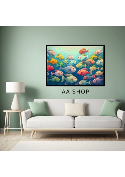 Balık Hayvan Büyük Boy Renkli Solmaz Kaliteli Baskı Çerçeve Görünümlü Mdf Tablo 70X50CM 68 fiyatları