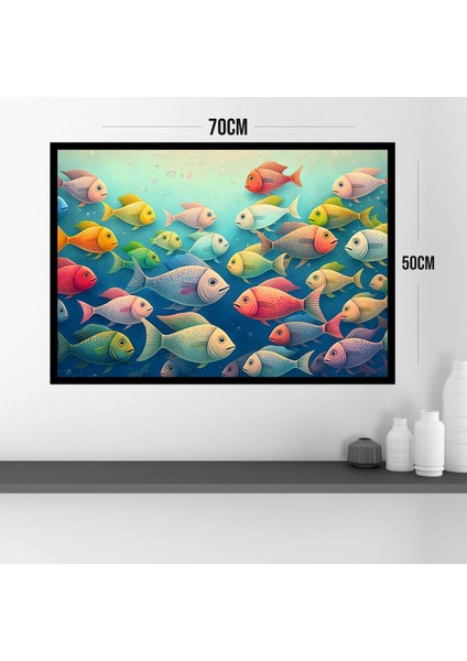 Balık Hayvan Büyük Boy Renkli Solmaz Kaliteli Baskı Çerçeve Görünümlü Mdf Tablo 70X50CM 68 modelleri