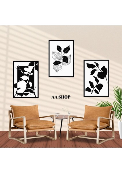 3 Parça Çiçek Yaprak Renkli Solmaz Kaliteli Baskı Çerçeve Görünümlü Mdf Tablo Set 43 fiyatları
