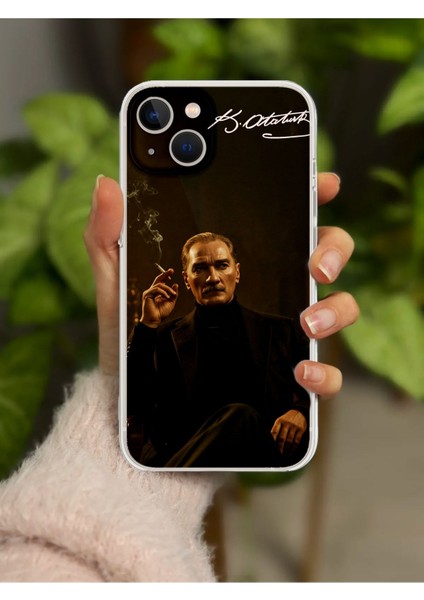 Iphone 13 Uyumlu Atatürk Tasarım Baskılı Şeffaf Kılıf