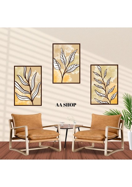 3 Parça Çiçek Yaprak Renkli Solmaz Kaliteli Baskı Çerçeve Görünümlü Mdf Tablo Set 81 fiyatları