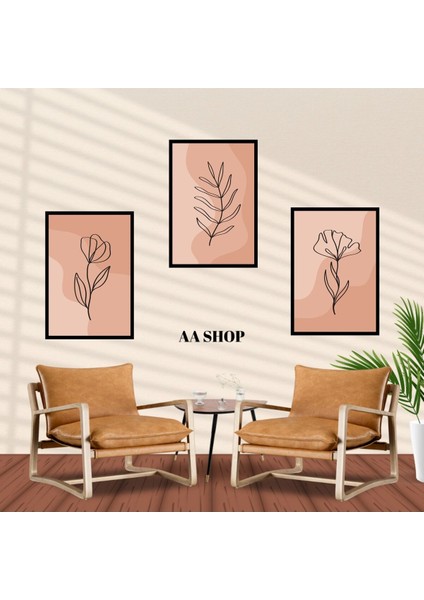 3 Parça Çiçek Yaprak Renkli Solmaz Kaliteli Baskı Çerçeve Görünümlü Mdf Tablo Set 10 fiyatları