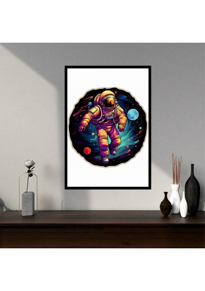 Uzay Astronot Büyük Boy Renkli Solmaz Kaliteli Baskı Çerçeve Görünümlü Mdf Tablo 70X50CM 139