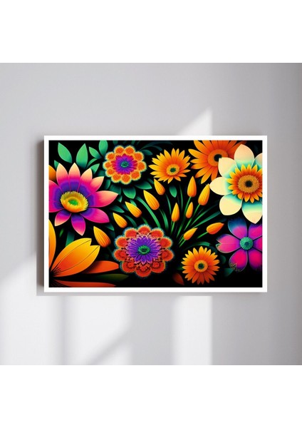 Çiçek Büyük Boy Renkli Solmaz Kaliteli Baskı Çerçeve Görünümlü Mdf Tablo 70X50CM 126