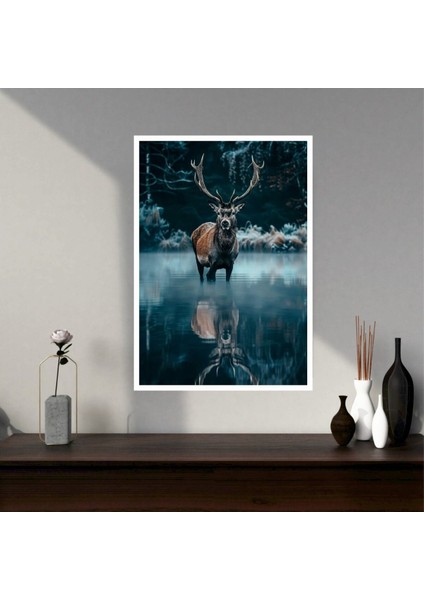 Geyik Doğa Büyük Boy Renkli Solmaz Kaliteli Baskı Çerçeve Görünümlü Mdf Tablo 70X50CM 47
