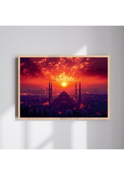 Camii Manzara Büyük Boy Renkli Solmaz Kaliteli Baskı Çerçeve Görünümlü Mdf Tablo 70X50CM 136