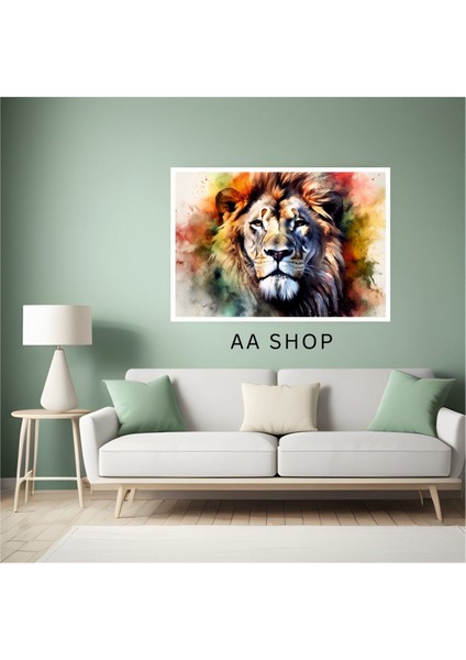 Aslan Hayvan Büyük Boy Renkli Solmaz Kaliteli Baskı Çerçeve Görünümlü Mdf Tablo 70X50CM 175 fiyatları