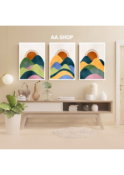 3 Parça Doğa Renkli Solmaz Kaliteli Baskı Çerçeve Görünümlü Mdf Tablo Set 62