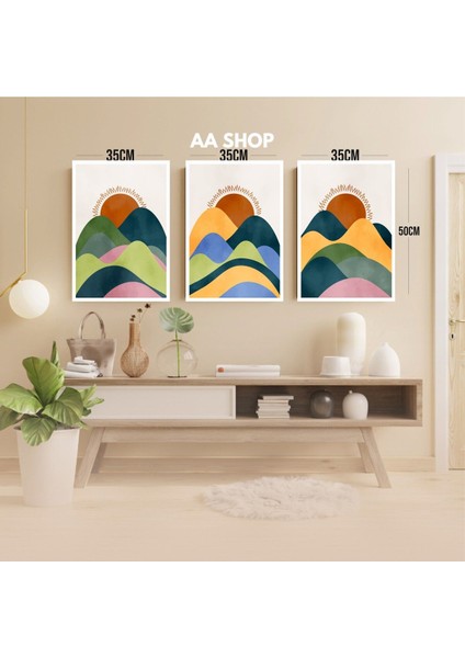 3 Parça Doğa Renkli Solmaz Kaliteli Baskı Çerçeve Görünümlü Mdf Tablo Set 62 modelleri