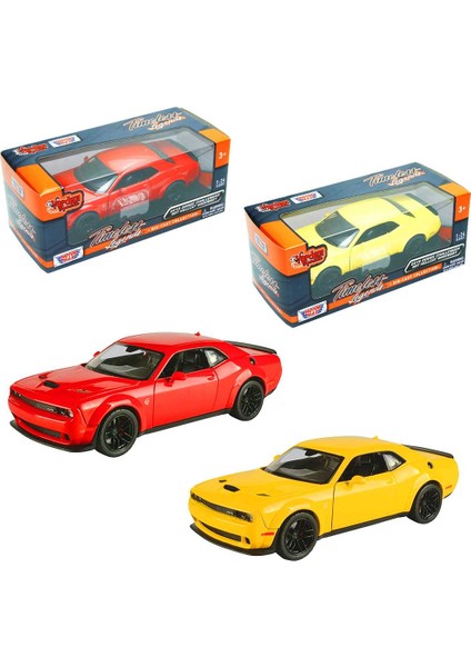 Motormax Metal Araba 2018 Klasik Dodge Challenger Srt Hellcat Widebody 1:24 3+ Kırmızı ve Sarı 2'li Set