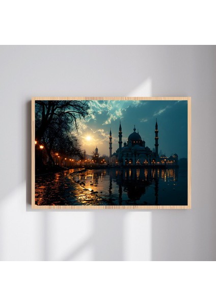 Camii Manzara Büyük Boy Renkli Solmaz Kaliteli Baskı Çerçeve Görünümlü Mdf Tablo 70X50CM 133