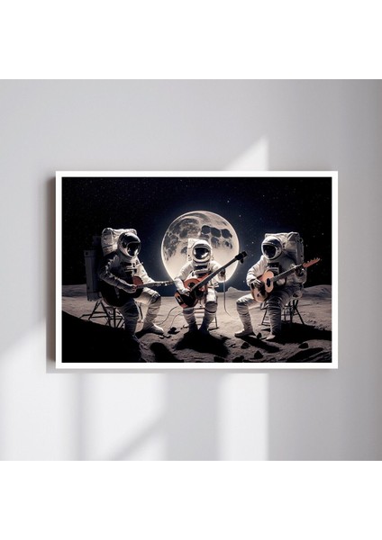 Uzay Astronot Müzik Büyük Boy Renkli Solmaz Kaliteli Baskı Çerçeve Görünümlü Mdf Tablo 70X50CM 164