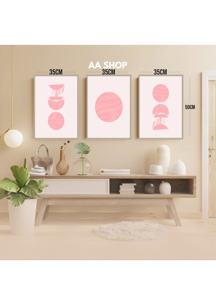 3 Parça Pembe Renkli Solmaz Kaliteli Baskı Çerçeve Görünümlü Mdf Tablo Set 13 modelleri