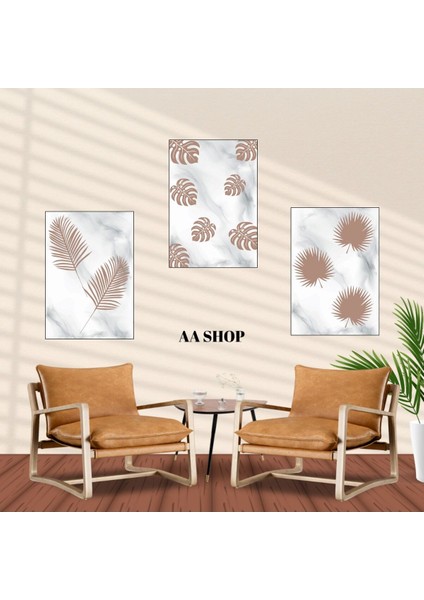 3 Parça Yaprak Renkli Solmaz Kaliteli Baskı Çerçeve Görünümlü Mdf Tablo Set 31 fiyatları