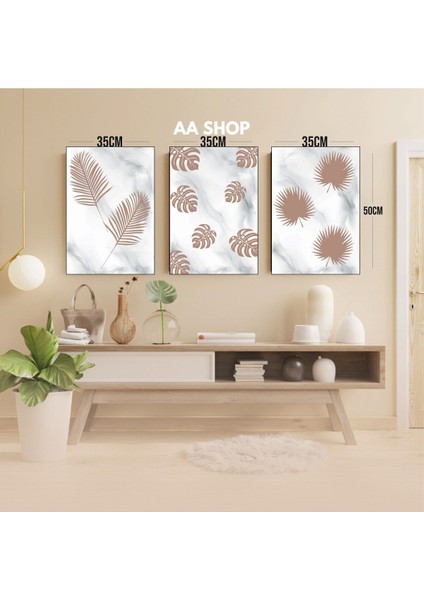 3 Parça Yaprak Renkli Solmaz Kaliteli Baskı Çerçeve Görünümlü Mdf Tablo Set 31 modelleri