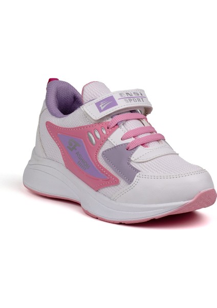 Kız Çocuk Beyaz Pembe Cırtlı Bağcıklı Sneaker Günlük Rahat Spor Ayakkabı modelleri