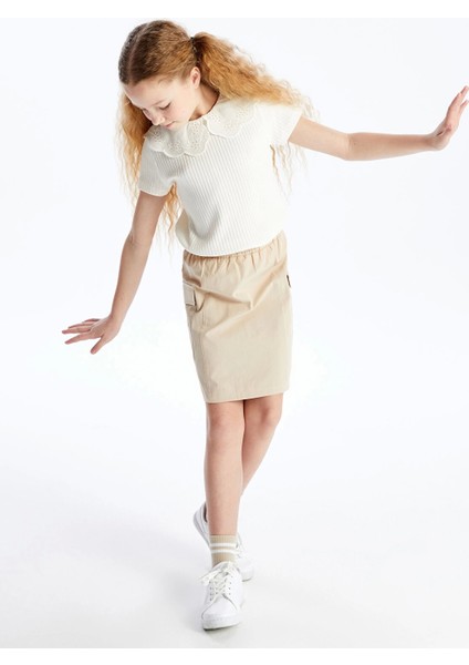 Lcw Kids Bej Beli Lastikli Kız Çocuk Kargo Etek