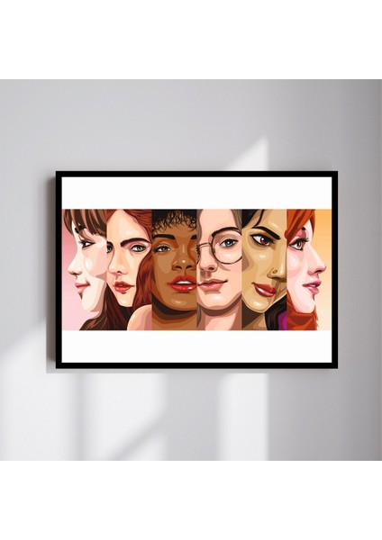 Kadın Büyük Boy Renkli Solmaz Kaliteli Baskı Çerçeve Görünümlü Mdf Tablo 70X50CM 19