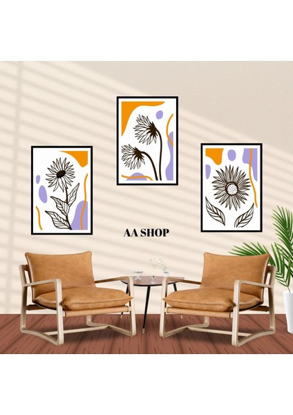 3 Parça Çiçek Yaprak Renkli Solmaz Kaliteli Baskı Çerçeve Görünümlü Mdf Tablo Set 78 fiyatları