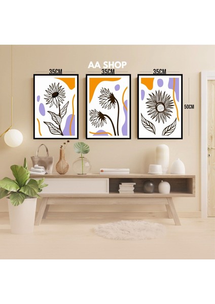 3 Parça Çiçek Yaprak Renkli Solmaz Kaliteli Baskı Çerçeve Görünümlü Mdf Tablo Set 78 modelleri