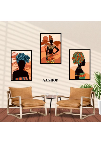 3 Parça Afrika Kadın Renkli Solmaz Kaliteli Baskı Çerçeve Görünümlü Mdf Tablo Set 95 fiyatları