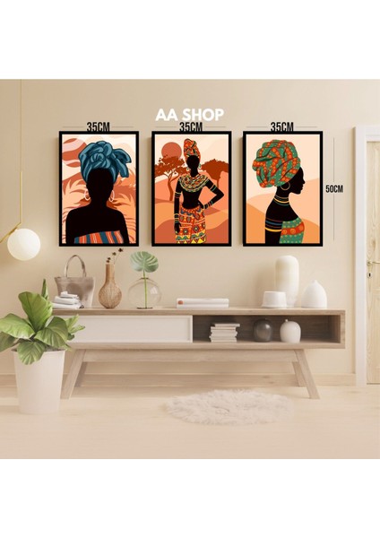 3 Parça Afrika Kadın Renkli Solmaz Kaliteli Baskı Çerçeve Görünümlü Mdf Tablo Set 95 modelleri