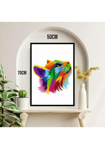 Kedi Hayvan Büyük Boy Renkli Solmaz Kaliteli Baskı Çerçeve Görünümlü Mdf Tablo 70X50CM 07 modelleri
