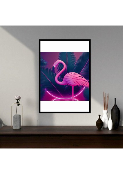 Flamingo Hayvan Büyük Boy Renkli Solmaz Kaliteli Baskı Çerçeve Görünümlü Mdf Tablo 70X50CM 96