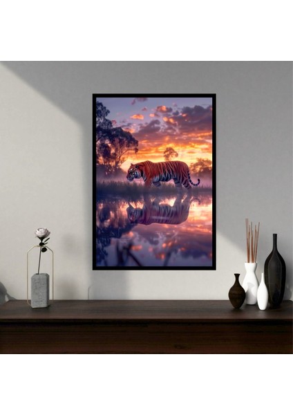 Kaplan Doğa Manzara Büyük Boy Renkli Solmaz Kaliteli Baskı Çerçeve Görünümlü Mdf Tablo 70X50CM 24