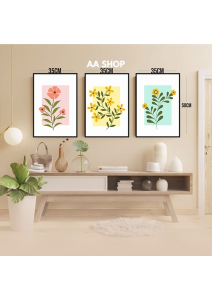 3 Parça Çiçek Yaprak Renkli Solmaz Kaliteli Baskı Çerçeve Görünümlü Mdf Tablo Set 52 modelleri
