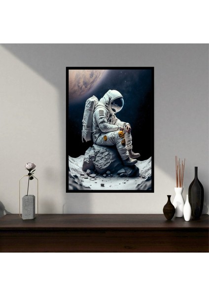 Uzay Astronot Büyük Boy Renkli Solmaz Kaliteli Baskı Çerçeve Görünümlü Mdf Tablo 70X50CM 166