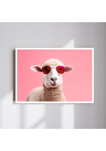 Koyun Hayvan Büyük Boy Renkli Solmaz Kaliteli Baskı Çerçeve Görünümlü Mdf Tablo 70X50CM 105
