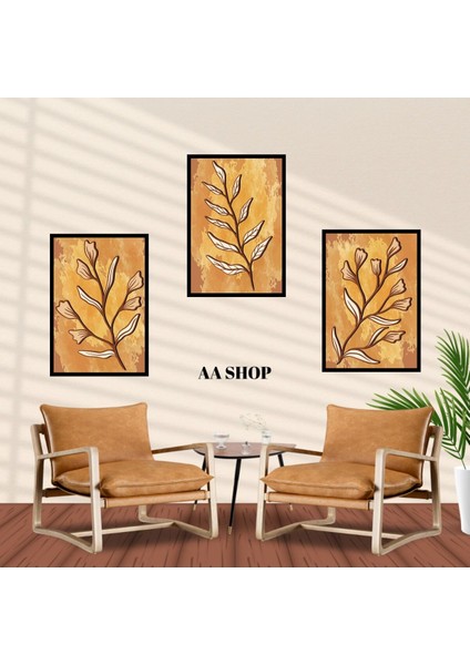 3 Parça Çiçek Yaprak Renkli Solmaz Kaliteli Baskı Çerçeve Görünümlü Mdf Tablo Set 79 fiyatları