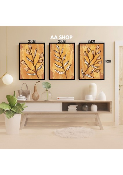 3 Parça Çiçek Yaprak Renkli Solmaz Kaliteli Baskı Çerçeve Görünümlü Mdf Tablo Set 79 modelleri